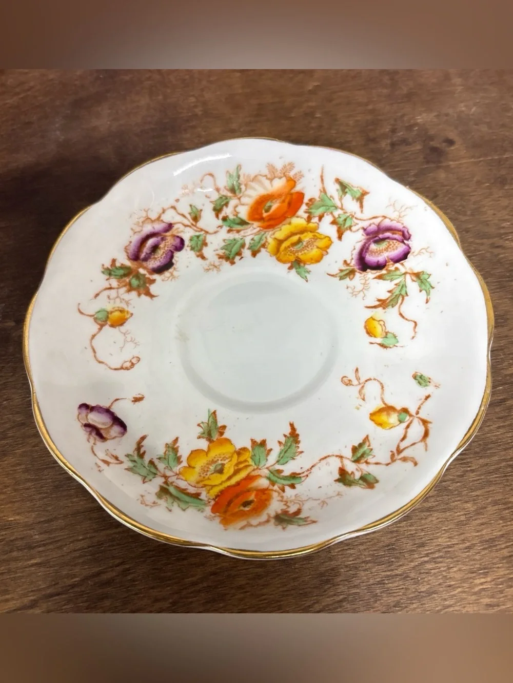 Royal Albert White Teacup and Saucer with Orange, Yellow, Pink Floral Design